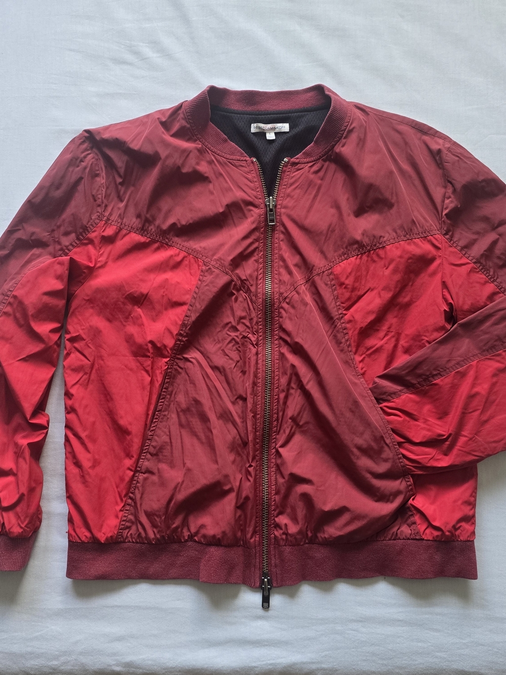 Rebecca Minkoff Men's Two-Tone Red Panel Bomber Jacket